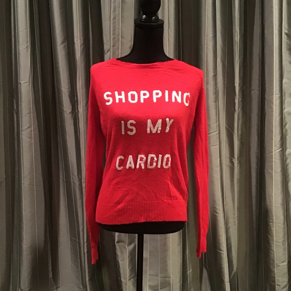 Red ‘Shopping Is My Cardio’ Sweater by Wildfox